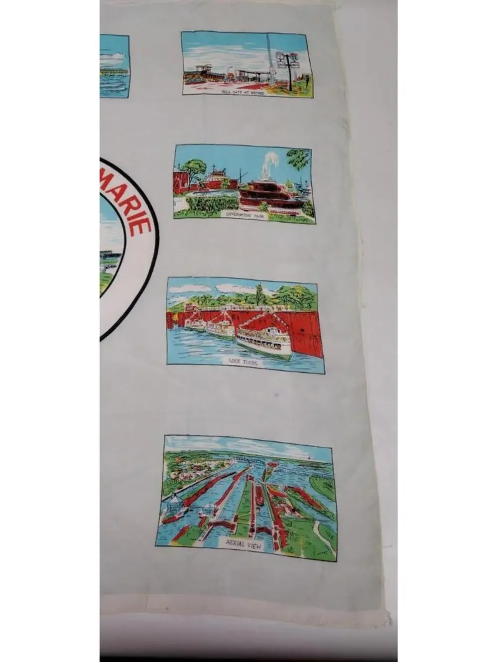Vintage 1960s MICHIGAN SCARF SAULT STE. MARIE Souvenir Boat Ferry LARGE SIZE 28